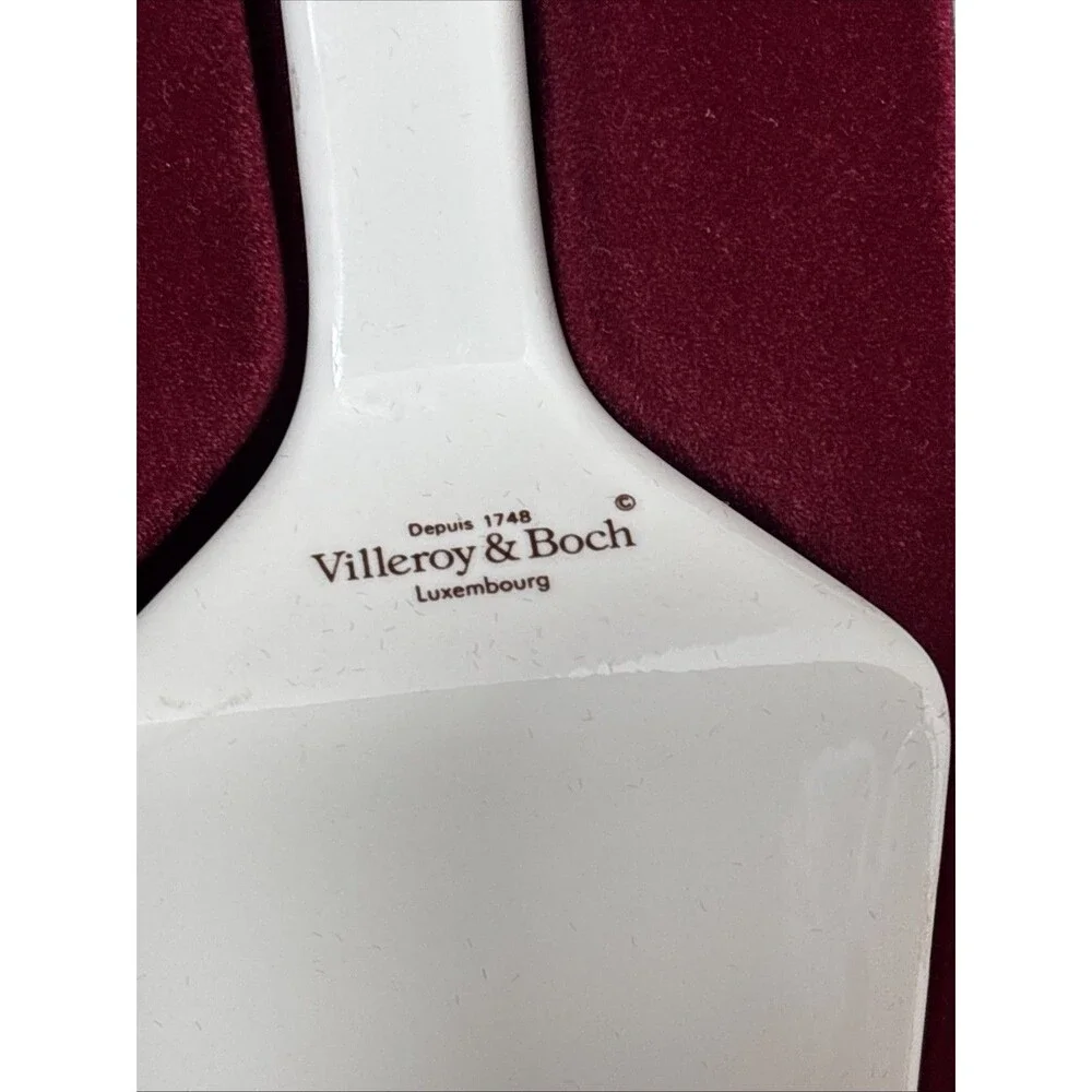 Villeroy & Boch Cake Server Ceramic In Box Beige With Tree Leaves & Purple Berry